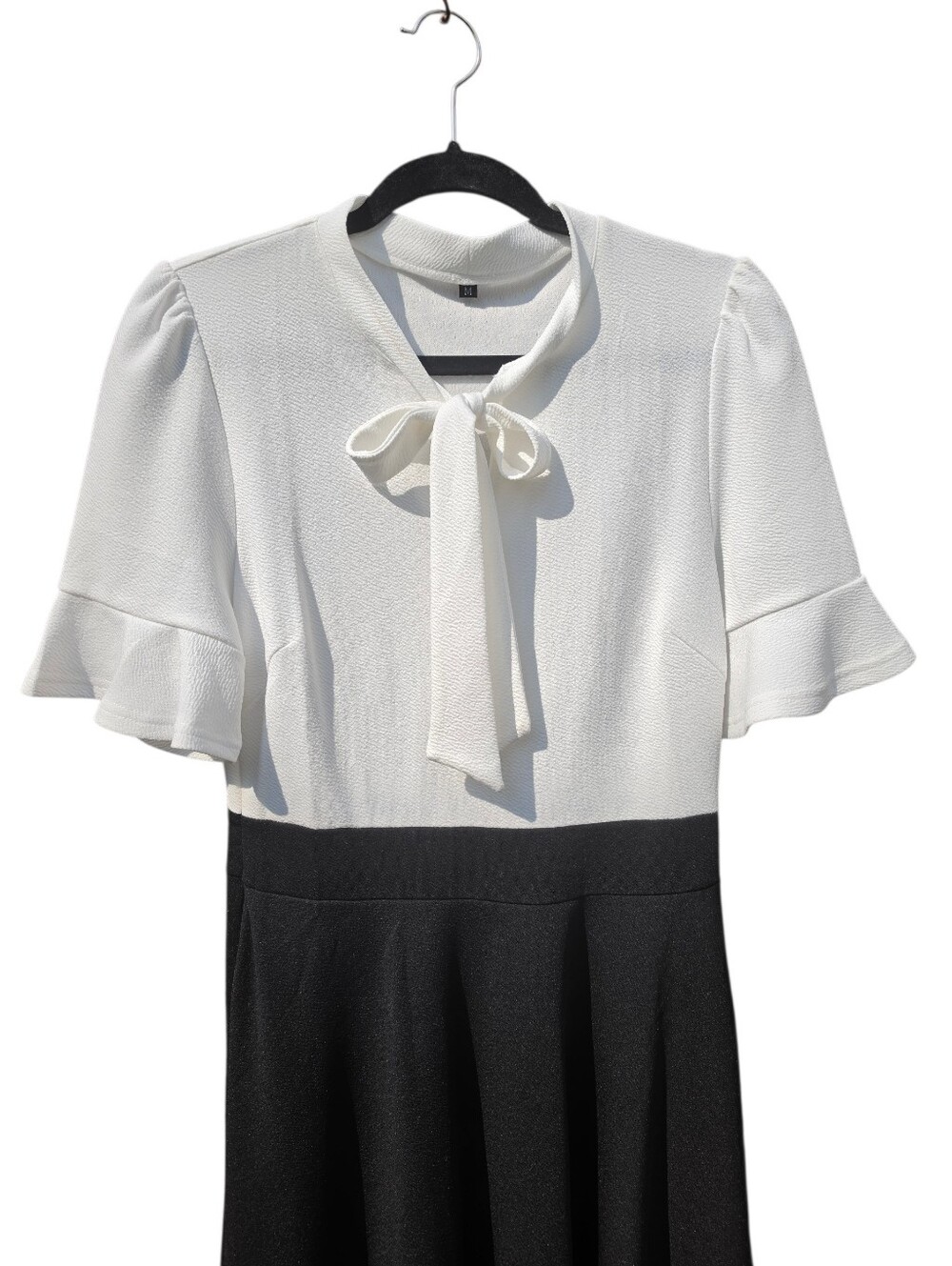 RANPHEE Black & White Bow Neck Short Sleeve Flare Dress Size M - Picture 3 of 8